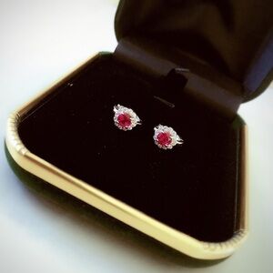 Sterling Silver Red zircon Hook Earrings